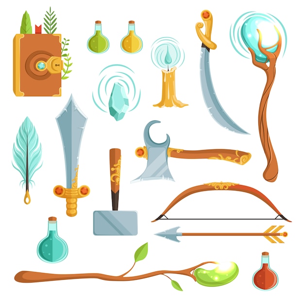 Vector vector set of fantasy magic weapons