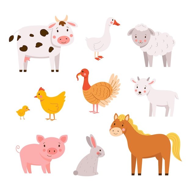 Vector vector set of farm baby animals handdrawn in cartoon styl