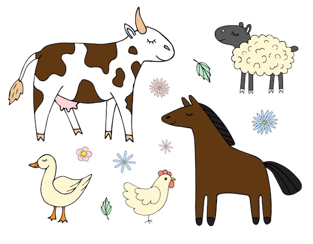 Vector vector set of farm domestic animals