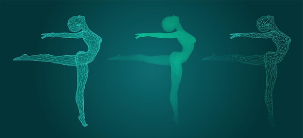 Vector vector set of female figures in dance poses on the background