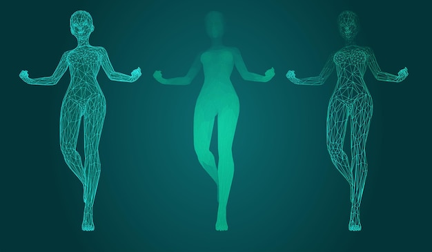 Vector set of female figures in dance poses on the background