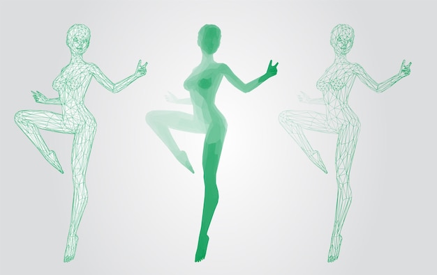 Vector vector set of female figures in dance poses on the background