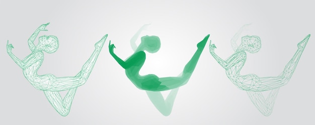 Vector set of female figures in dance poses on the background