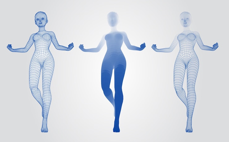 Vector vector set of female figures in dance poses on the background