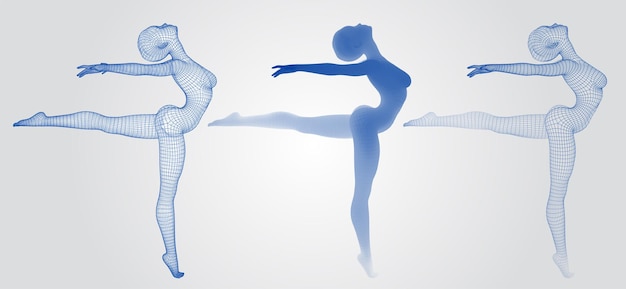 Vector set of female figures in dance poses on the background