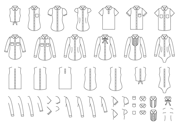 Vector vector set of female and male shirts, elements for combining