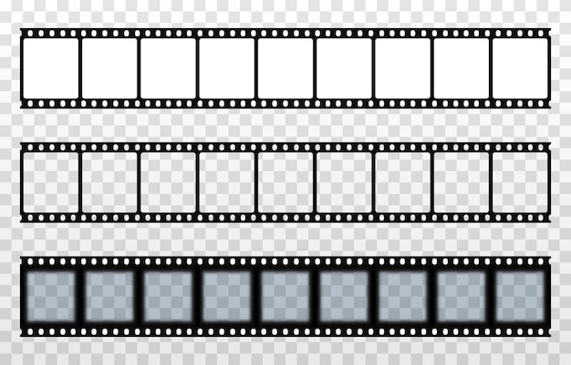 Vector set filmstrips png Retro filmrol op geïsoleerde transparante achtergrond