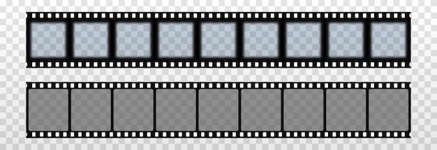 Vector set filmstrips png Retro filmrol op geïsoleerde transparante achtergrond