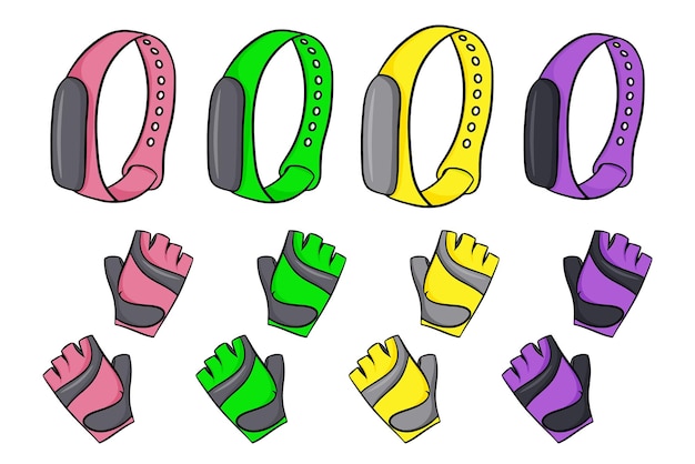 Vector set of fitness accessories in cartoon style Vector illustration