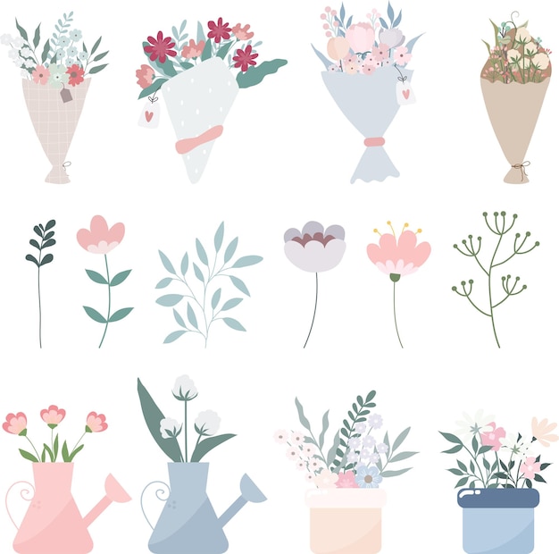 Vector set of flat flowers illustration flower bouquet and flower compositions Flower Elements