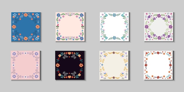 Vector vector set of folk frames with flowers and leaves nature border in scandinavan style