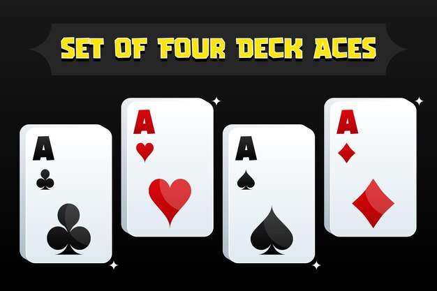 ポーカーとカジノをプレイするためのカードのデッキの 4 つのエースのベクトルを設定 ポーカー カード デザイン セット