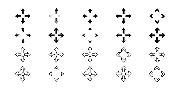 Vector set of four directions arrows up, down, right and left. arrows fours ways and paths.