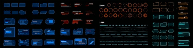 Vector set frames complexe elementen tekens en symbolen voor persoonlijke grafische interface HUD