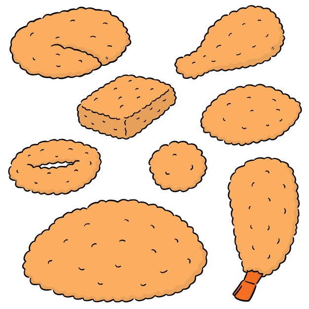 Vector set of fried food