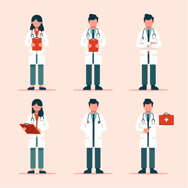 Vector vector set of full body doctors with flat design style