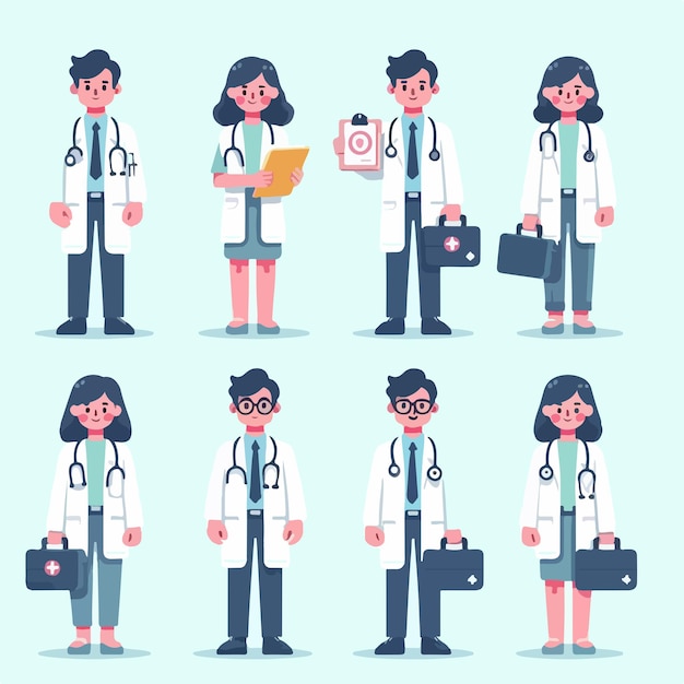 Vector set of full body doctors with flat design style