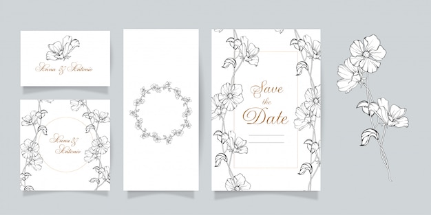 Vector set gevoelige bloemen, set kaarten