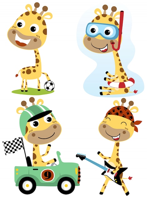 vector set giraffe cartoon met verschillende beroep