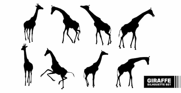 vector set of giraffe character silhouettes
