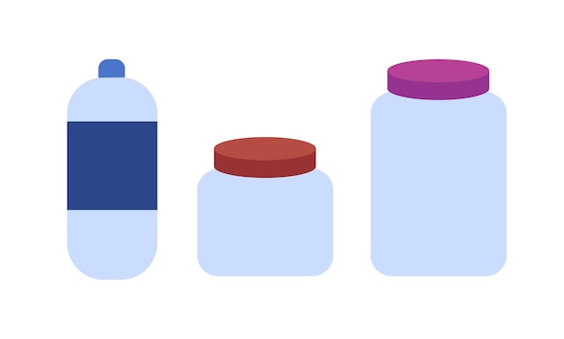Векторный набор стеклянных банкиков бутылки воды плоская иллюстрация дизайна