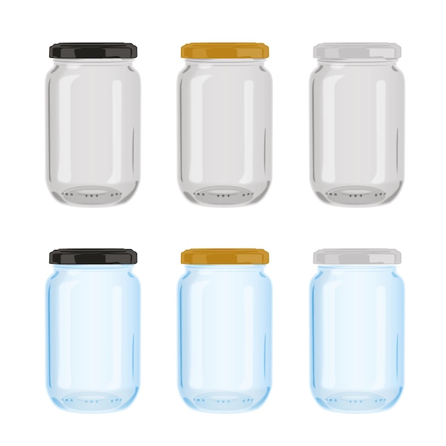 Vector vector set of glass jars with various lid colors