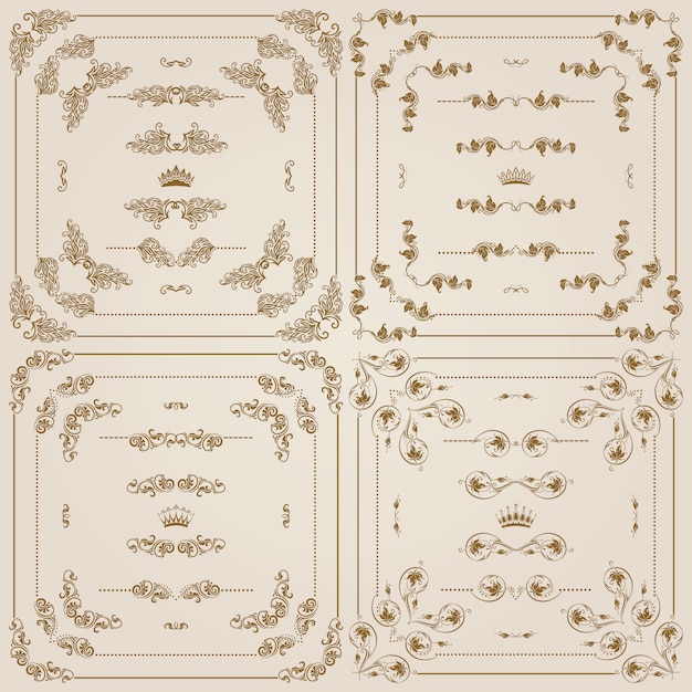 Vector set of gold decorative borders