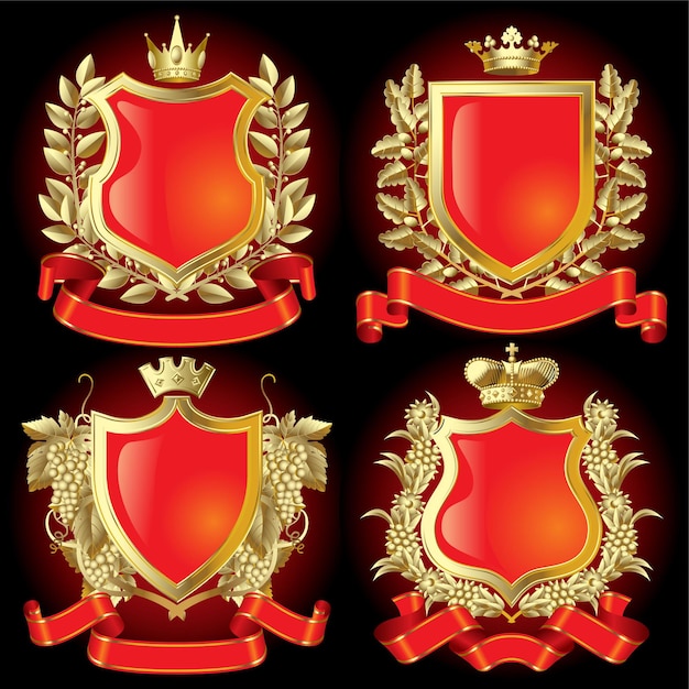 Vector vector set of gold heraldic symbols