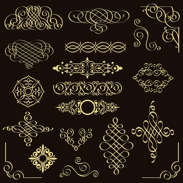 Vector vector set of golden vintage design elements