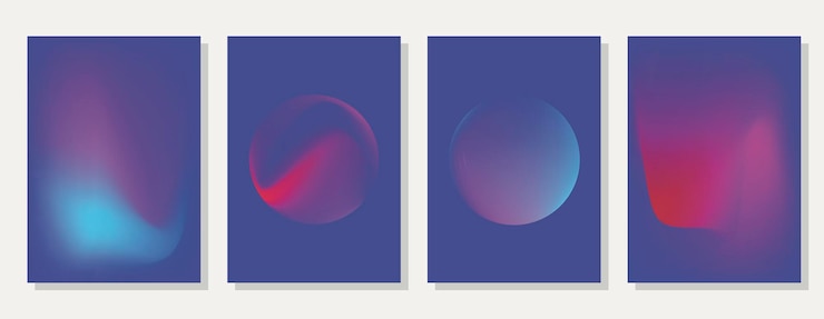 Vector vector set of gradient posters circle shape with gradient overflows blue background