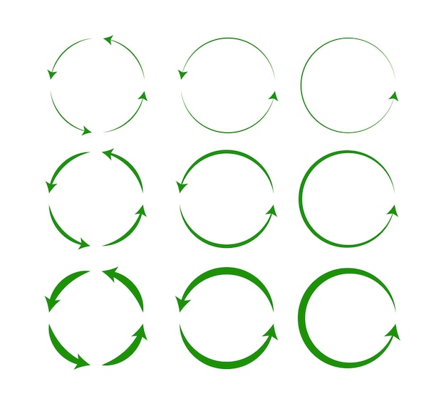 Vector set of green circle arrows isolated on white background Rotate arrow and spinning loading