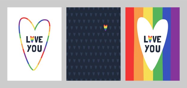 Vector vector set of greeting cards for pride month lgbtq illustration greeting card poster banner