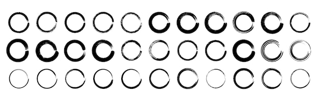 Vector set of grunge circle brush strokes.