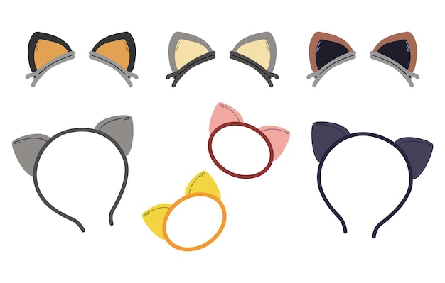 Vector set of hairpins headbands and elastic bands in the shape of cat ears cute set of hair