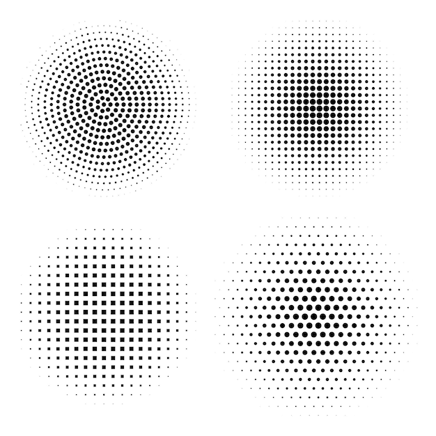 Vector set halftone ontwerpelementen Abstracte cirkels met gestippelde gradiënt halftone effect