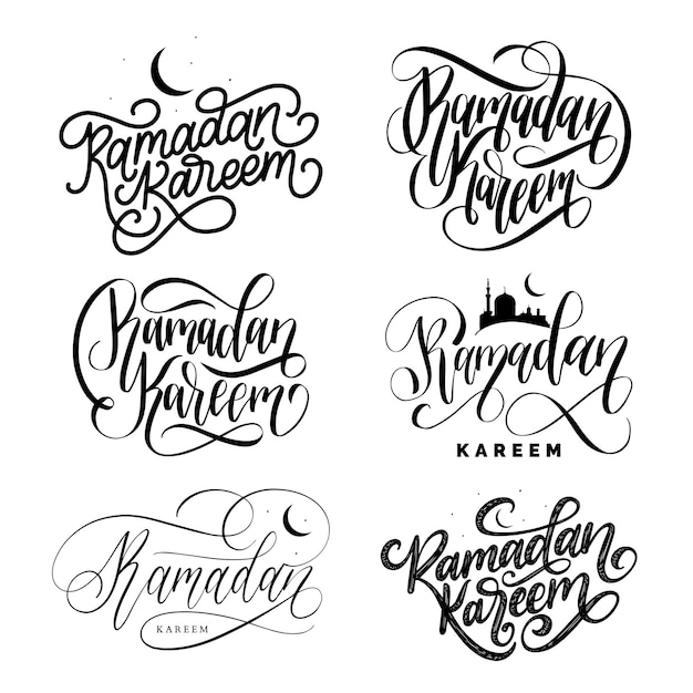 Vector set hand belettering met zinnen Ramadan Kareem en Eid AlFitr vertaald in het Engels feest van het breken van de snelle kalligrafie collectie