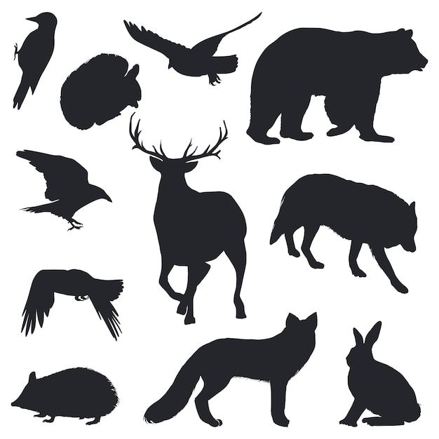 Vector set of hand drawn animal silhouettes