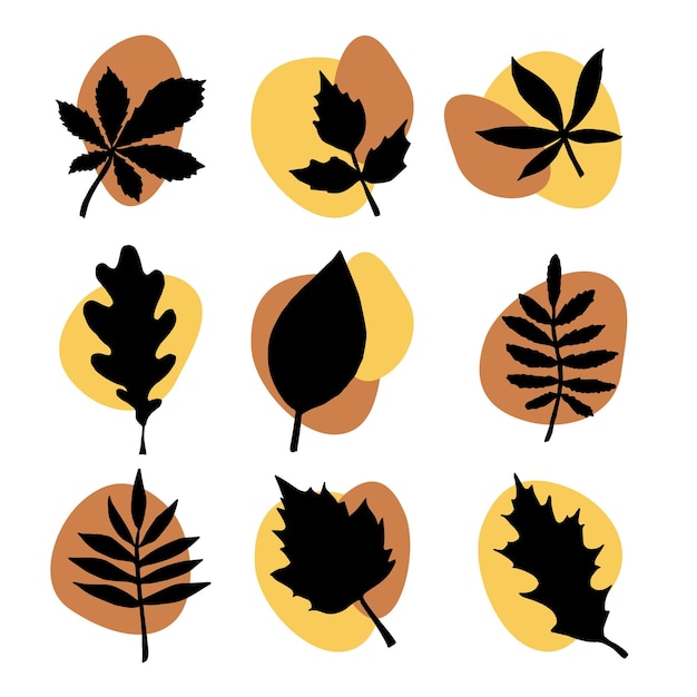 Vector vector set of hand drawn autumn leaves and dots