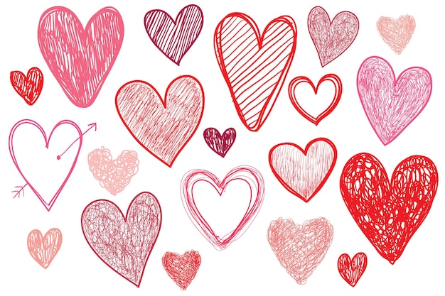 Vector set of hand drawn doodle hearts isolated