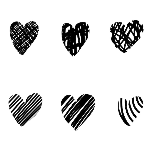 Vector set of hand drawn heart isolated on white background. line graphic hearts