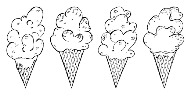 手描きのアイスクリーム イラストのベクトルを設定 かわいいサンデー クリップアート