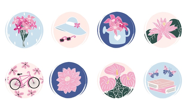 Vector vector set of hand drawn logo design icons and badges for social media highlits with spring element