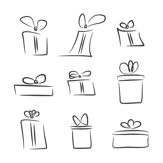 Vector set of hand drawn sketch gift boxes