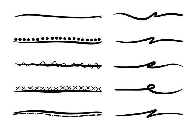 Vettore set vettoriale di sottolineatura disegnata a mano