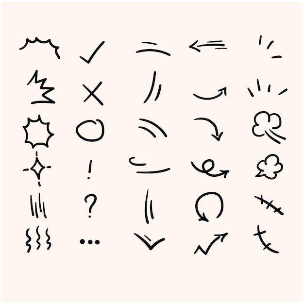 Vector set of handdrawn cute cartoony expression sign doodle line stroke