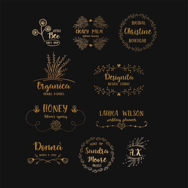 Vector set of handdrawn floral logos