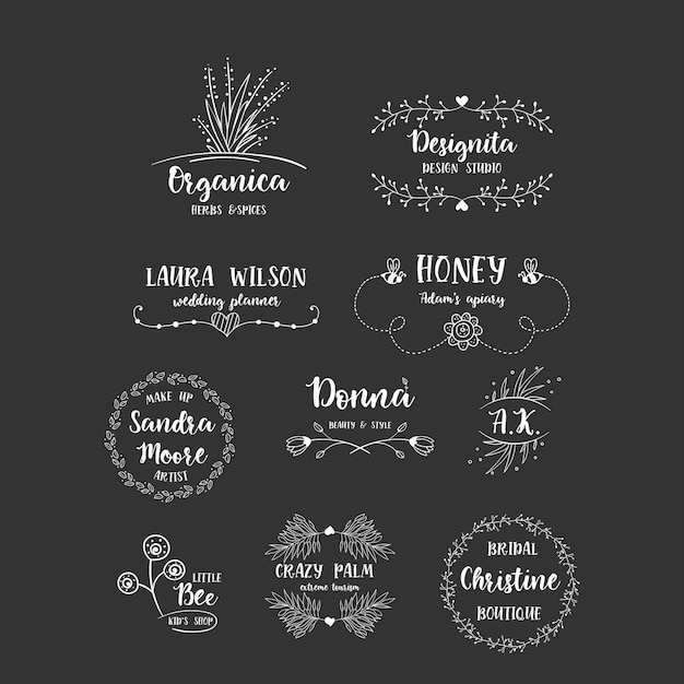 Vector set of handdrawn floral logos