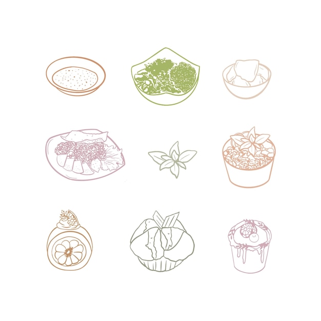 Vector set of handdrawn sushi and rolls icons isolated on white background