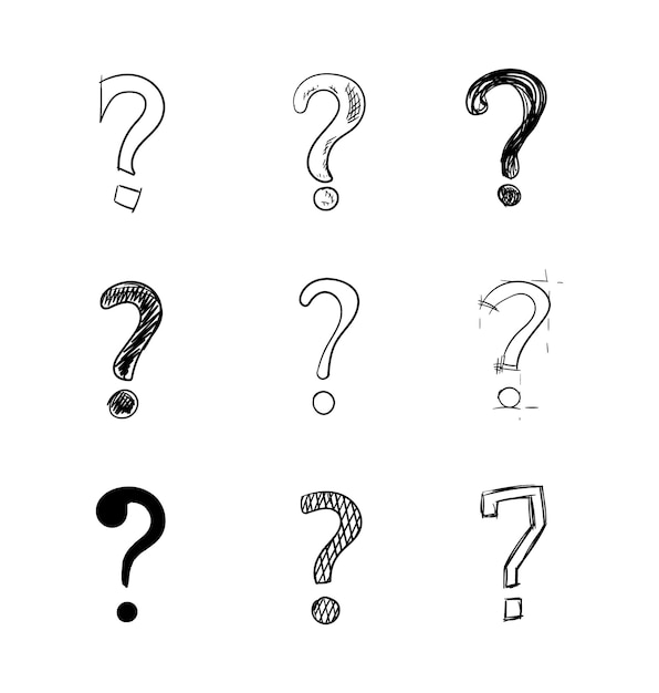 Vector set handgetekende vragen tekens geïsoleerd op een witte achtergrond doodles