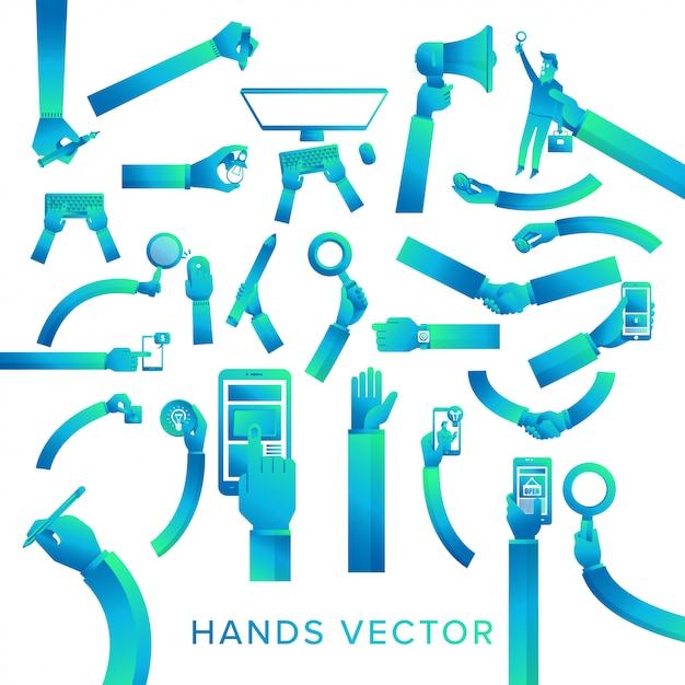 vector set hands hold device